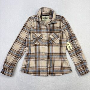 Outback Trading Co Mariah Plaid Snap Shirt Cream Brown Womens Small NEW Western